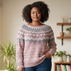 G.H. Bass Fair Isle Plus Size Pullover Sweater Long Sleeves
